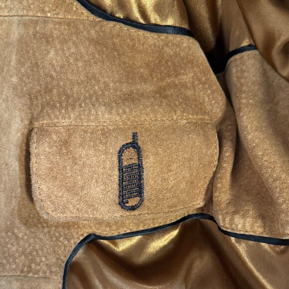 Vintage Pier 91 Tan Genuine Leather Suede Bomber Jacket, Stand Collar - Picture 4 of 8